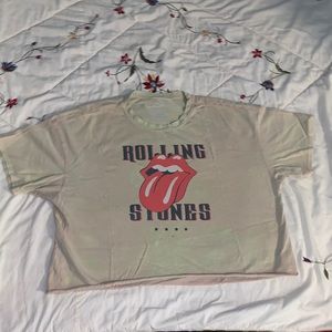 The Rolling Stones Cream Graphic Tongue Crop Top Short Sleeve Tee Medium Size